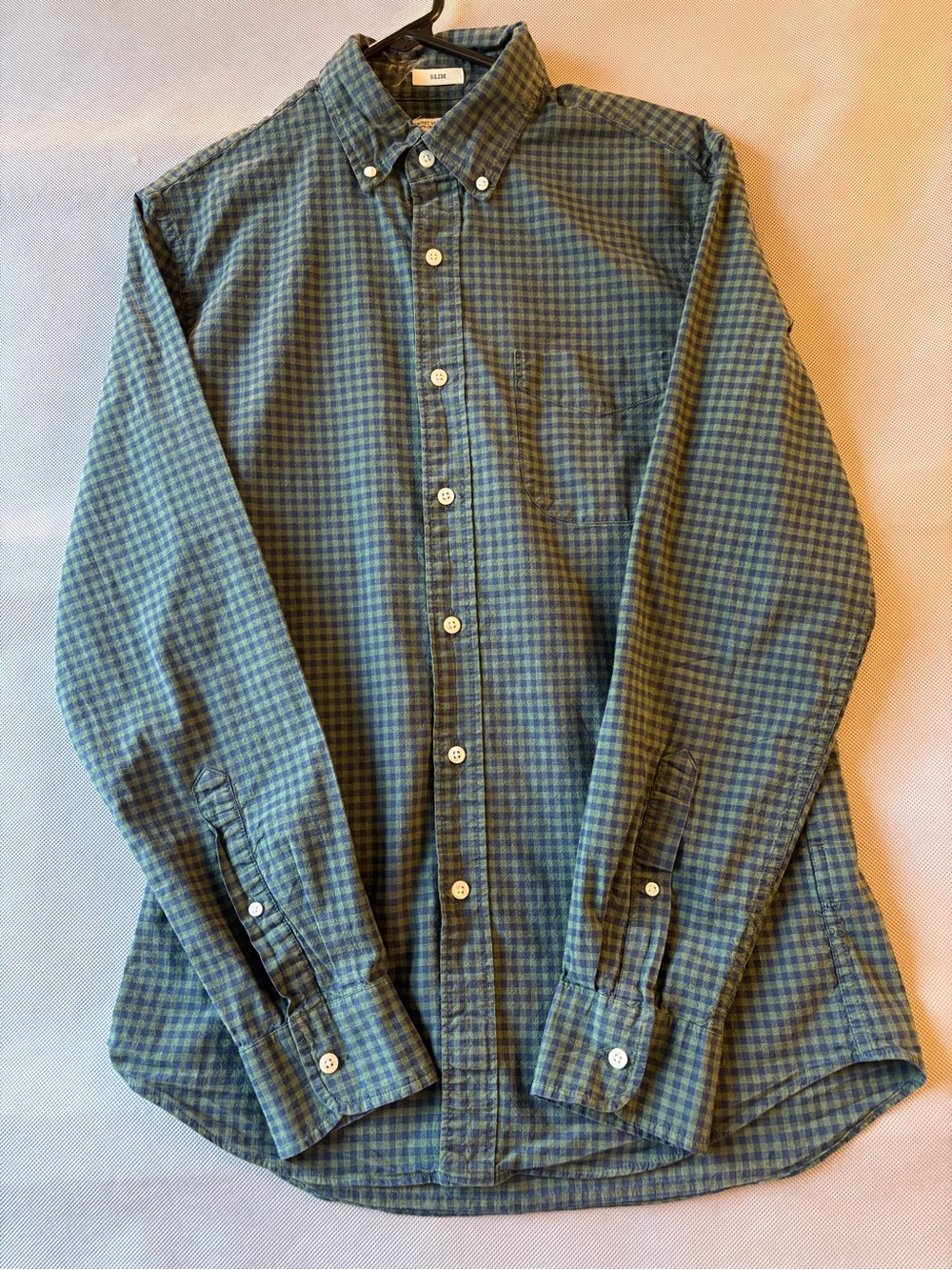 J Crew Secret Wash Shirting Men's Green/Blue Plaid Slim Button-Down Shirt Small